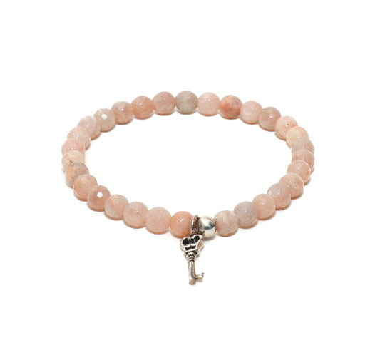 Women's 6mm moonstone bracelet with silver key chain charm at RM Kandy