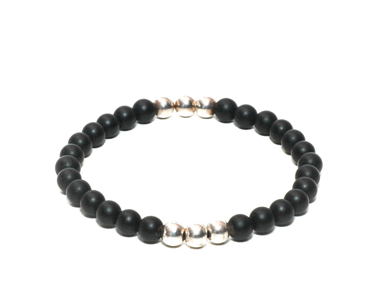 Men's matt onyx and silver beaded bracelet handmade at RM Kandy