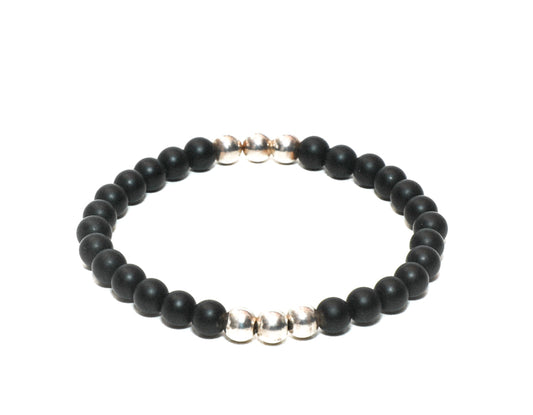 Men's matt onyx and silver beaded bracelet handmade at RM Kandy