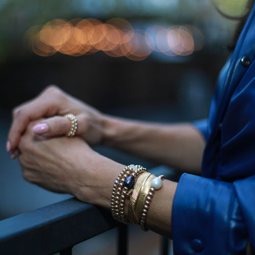 Handmade Stackable Gold Beaded Bracelet Fresh Pearl Charms gold beaded rings RM Kandy