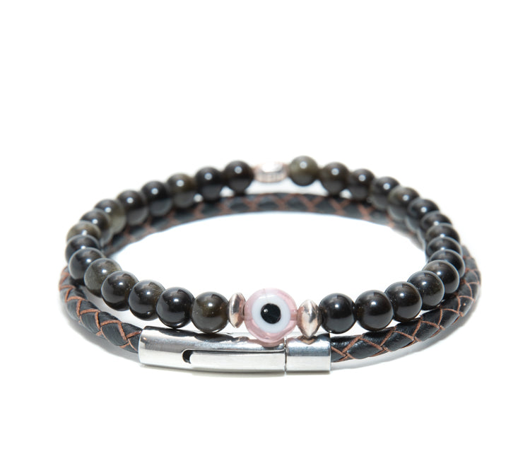 Mens Evil Eye Beaded Glass Bracelet set handmade at RM Kandy