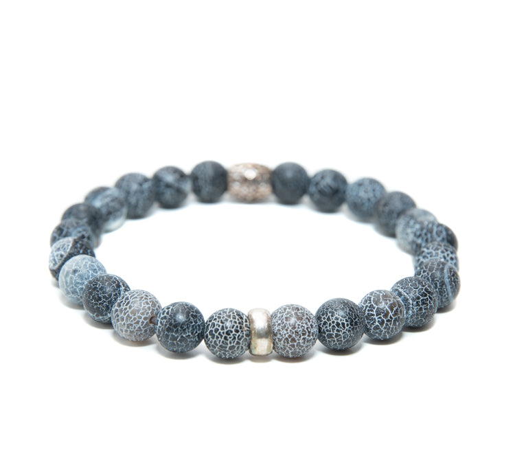 Mens Handmade Black Sardonyx Beaded Bracelet silver charms