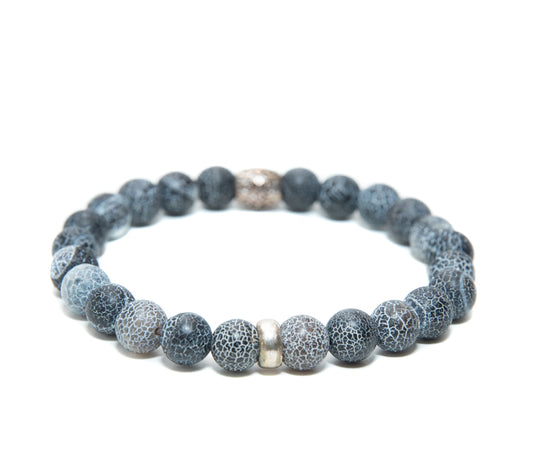 Mens Handmade Black Sardonyx Beaded Bracelet silver charms