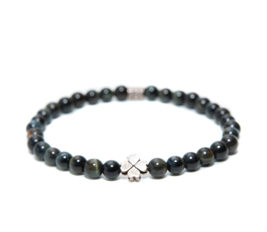 Mens blue tiger eye stone 6mm beaded bracelet  with silver good luck charm handmade at RM Kandy