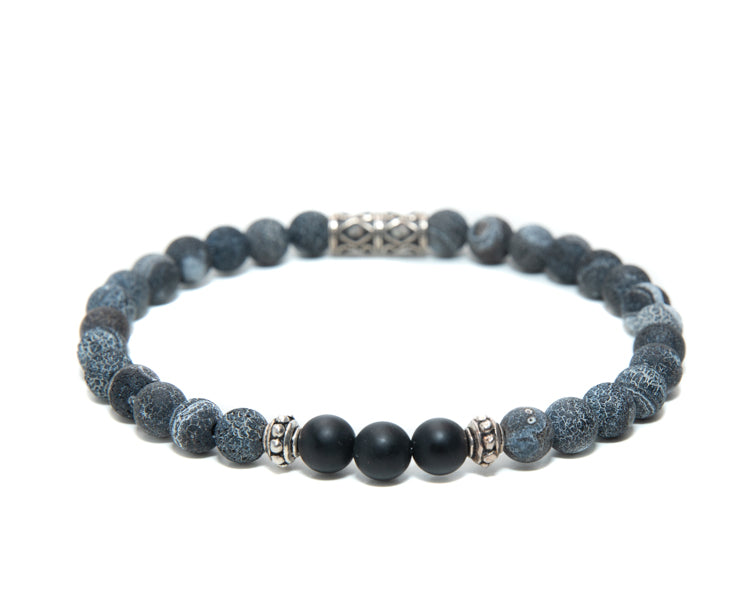 Mens Sardonyx Black Onyx Beaded Bracelet with silver charms at RM Kandy