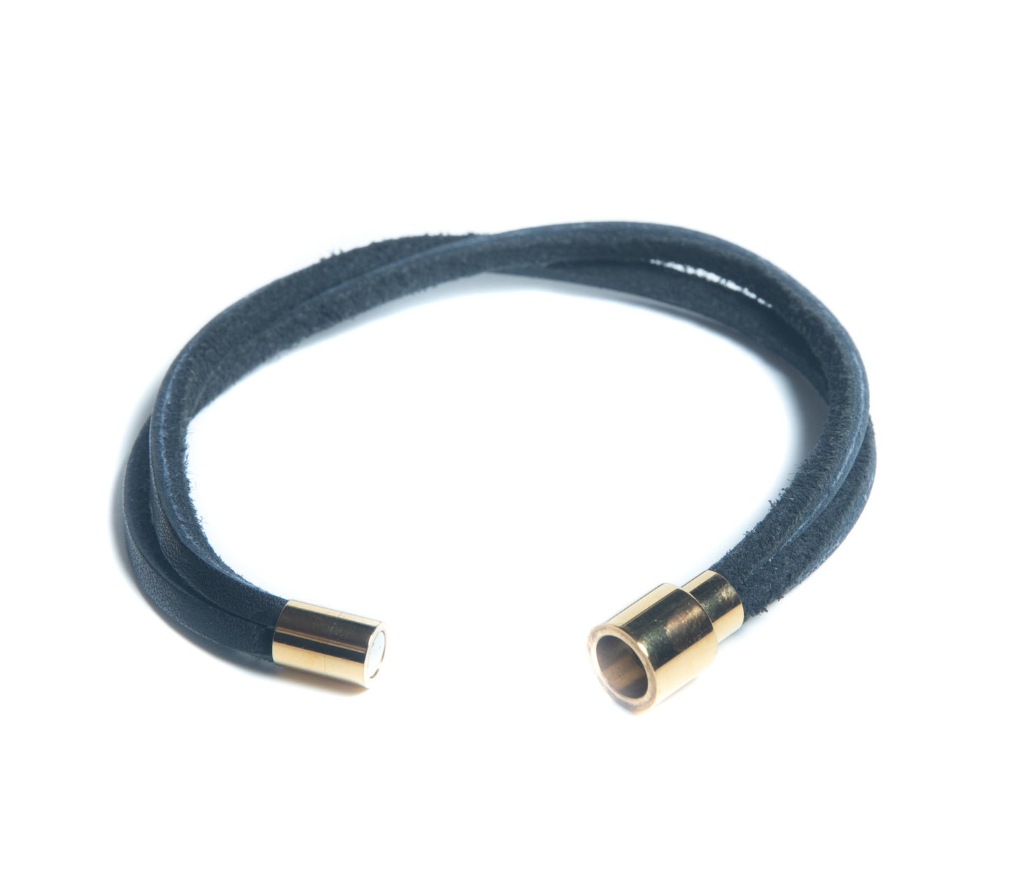 Black Leather bracelet handmade with gold magnetic clasp closure for men at RM Kandy