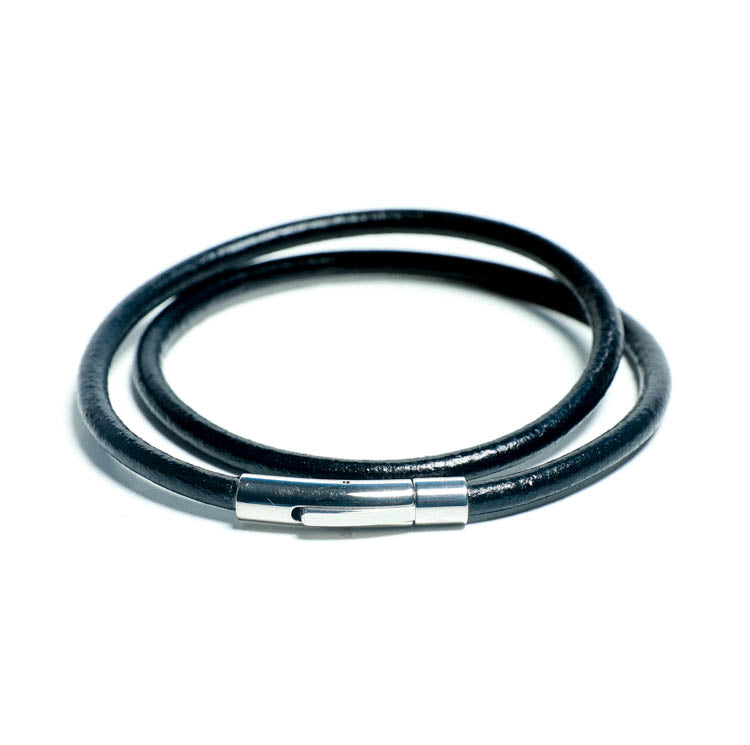 Mens Double Wrap Genuine Black Leather Bracelet at RM Kandy