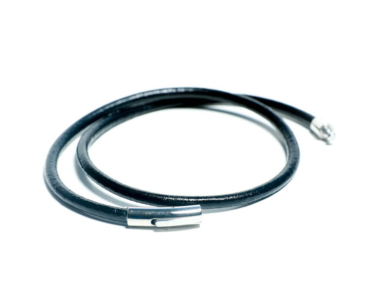 Handmade Black Double Wrap Genuine Leather Bracelet for Men at RM Kandy