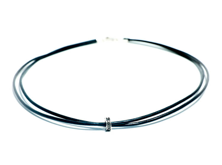 Mens Handmade Custom Black Leather Choker Silver Charms RM Kandy