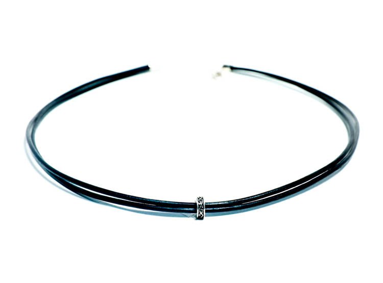 Black Leather Choker Necklace for men  Silver Charms handmade at RM Kandy