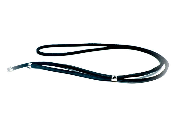 Long Handmade Genuine Black Leather Necklace with Silver Charms