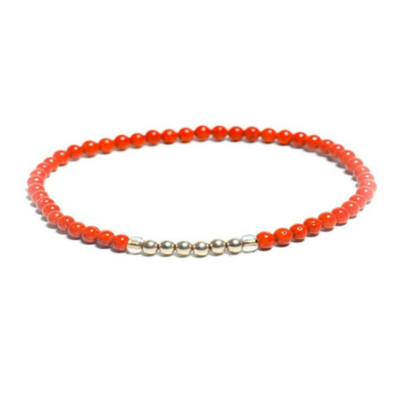 Womens Beaded Orange 4mm Anklet with Gold beads handmade at RM Kandy
