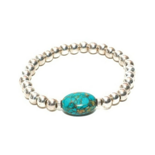 Turquoise Stone Beaded Silver Charm Bracelet for Women at RM Kandy