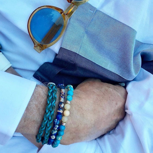 Mens Beaded Bracelet turquoise stone moonstone silver charms at RM Kandy
