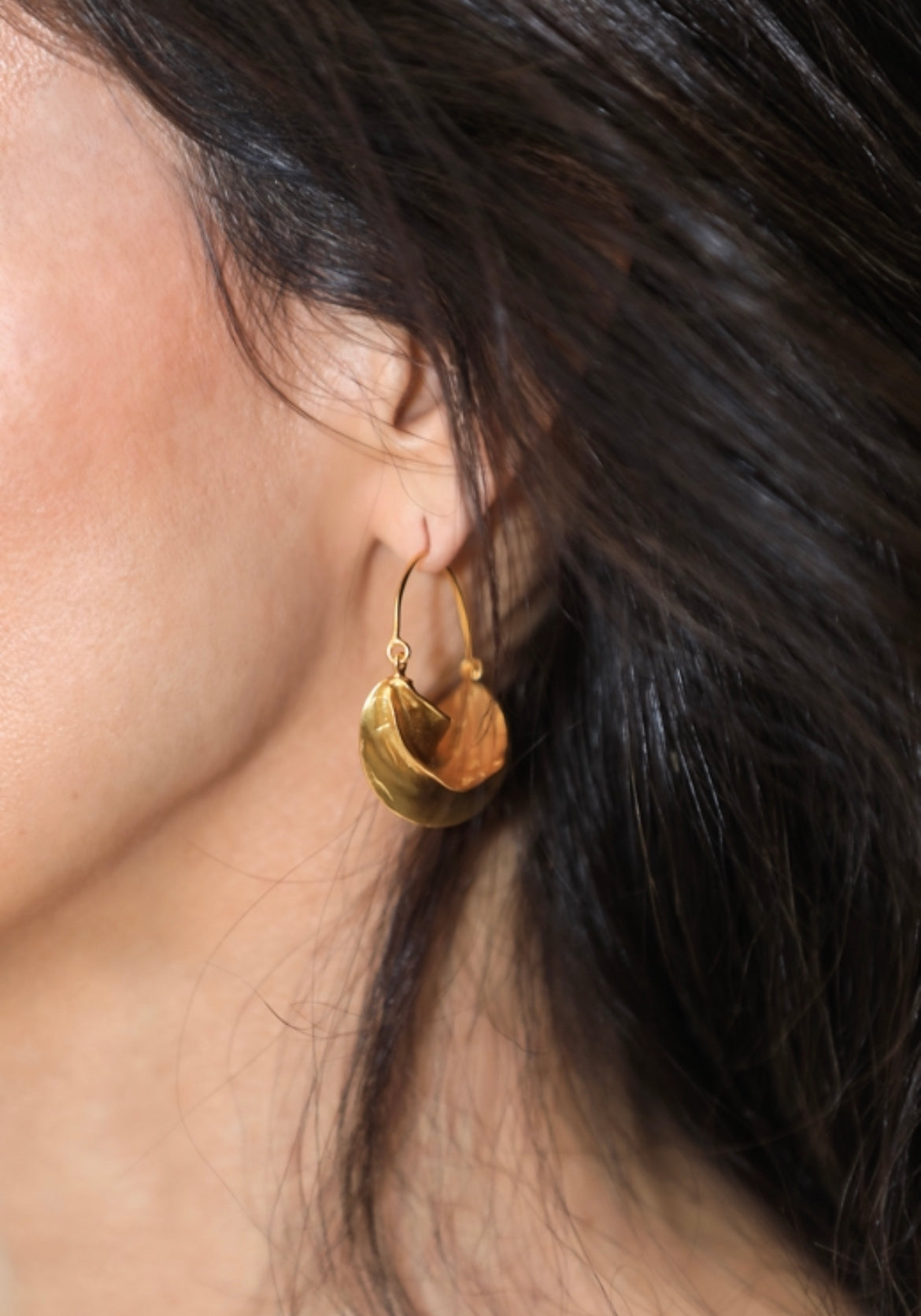 Women's Gold Hoop Earrings with artisan character at RM Kandy