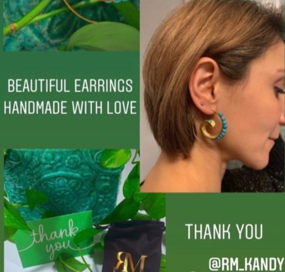Turquoise Beaded Large Hoop Earrings for women at RM Kandy