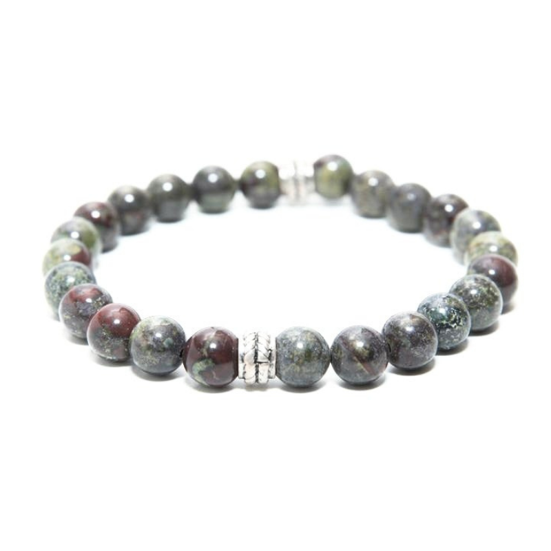 Mens Dragon Blood Jasper 8mm Beaded Bracelet silver charms RM Kandy