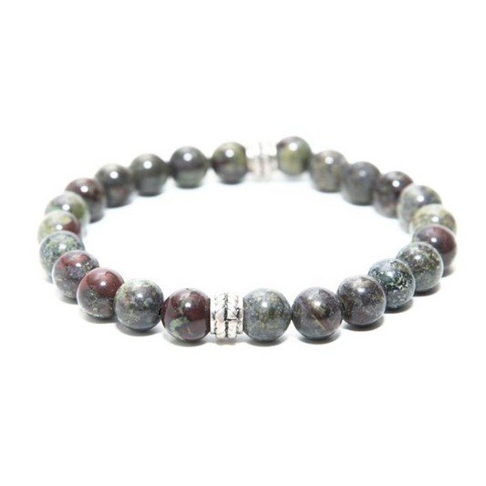 Mens Dragon Blood Jasper 8mm Beaded Bracelet silver charms RM Kandy