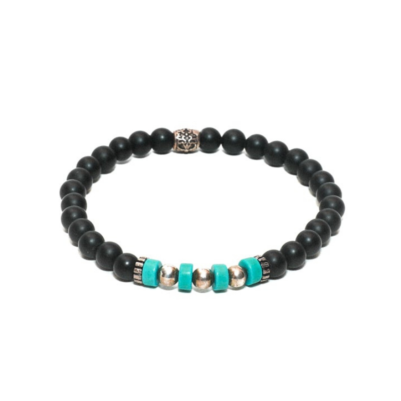 Matt Onyx Beaded Bracelet turquoise beads and silver charms RM Kandy