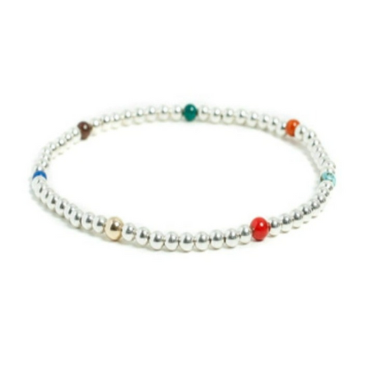 Womens handmade 4mm Silver Rainbow Gem Stone Beaded Anklet Jewelry RM Kandy