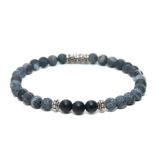Mens Black Sardonyx 6mm Beaded Bracelet with Silver custom charms collection