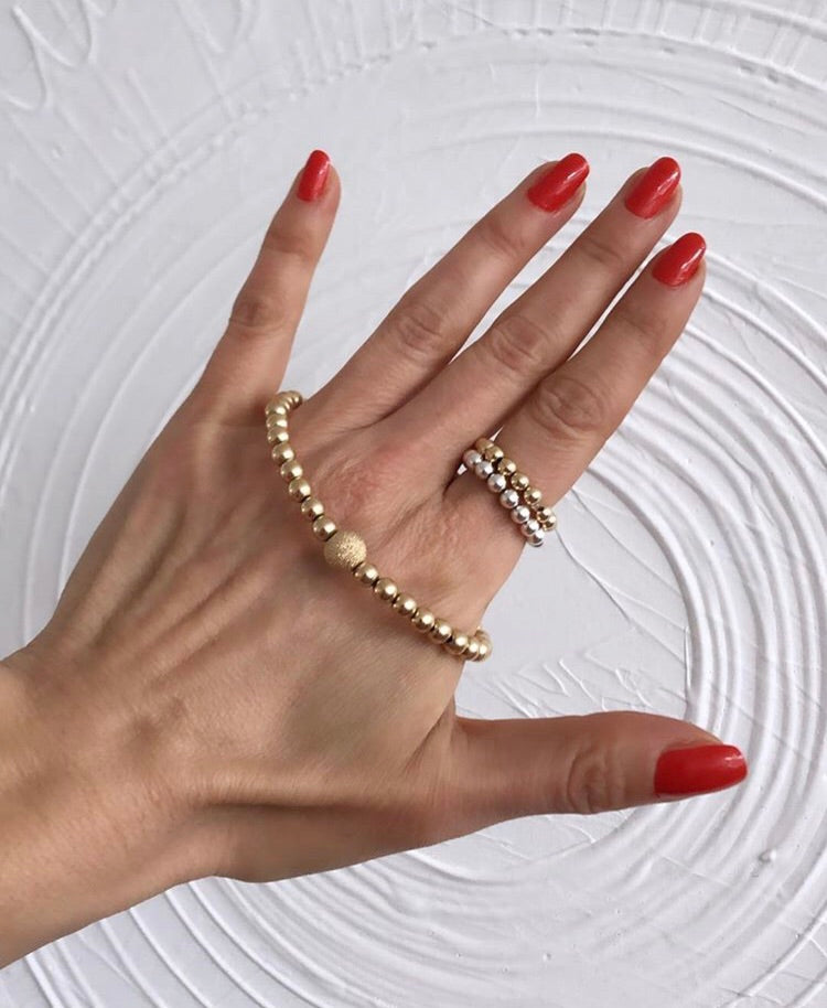Womens handcrafted  Silver and gold  stackable beaded Rings at RM KANDY