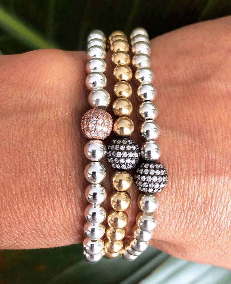Women's Silver and Gold 5mm Crystal Charm Beaded Bracelets handmade at RM KANDY