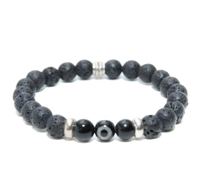 Mens Black Lava Tibetan Agate Evil Eye Handmade Bracelet in Montreal At RM Kandy