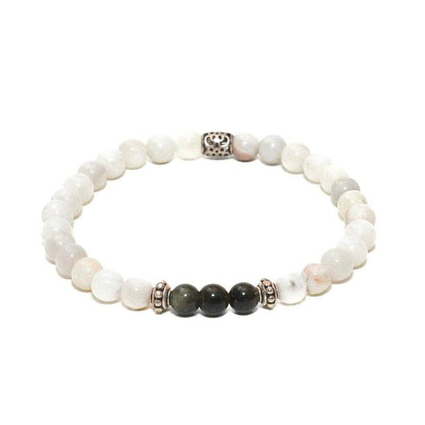 Men's Fire Agate 6mm Beaded Bracelet with Silver Charms at RM kandy