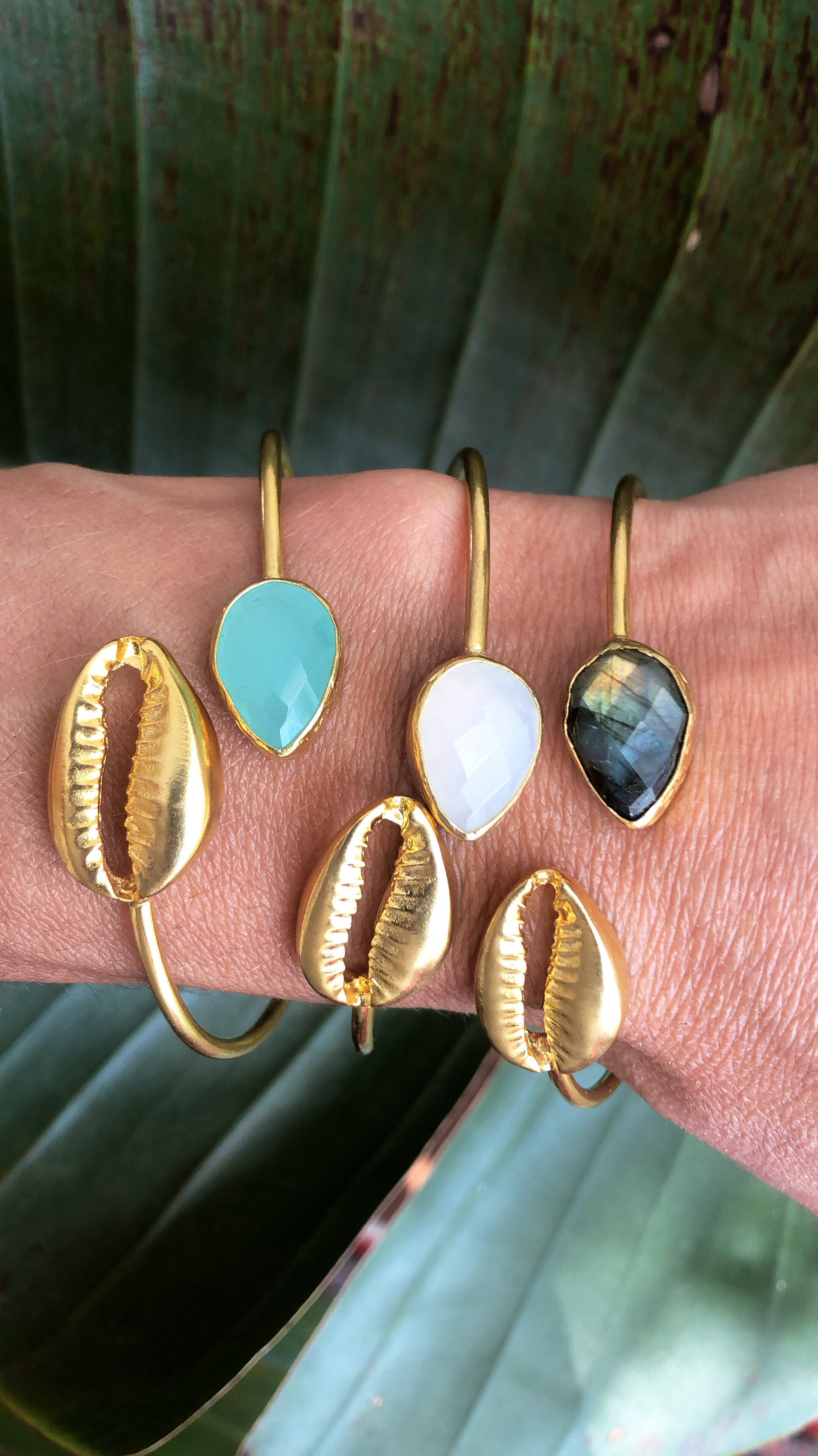 Women's Seashell Gold cuff bracelet with semi precious stones at RM Kandy