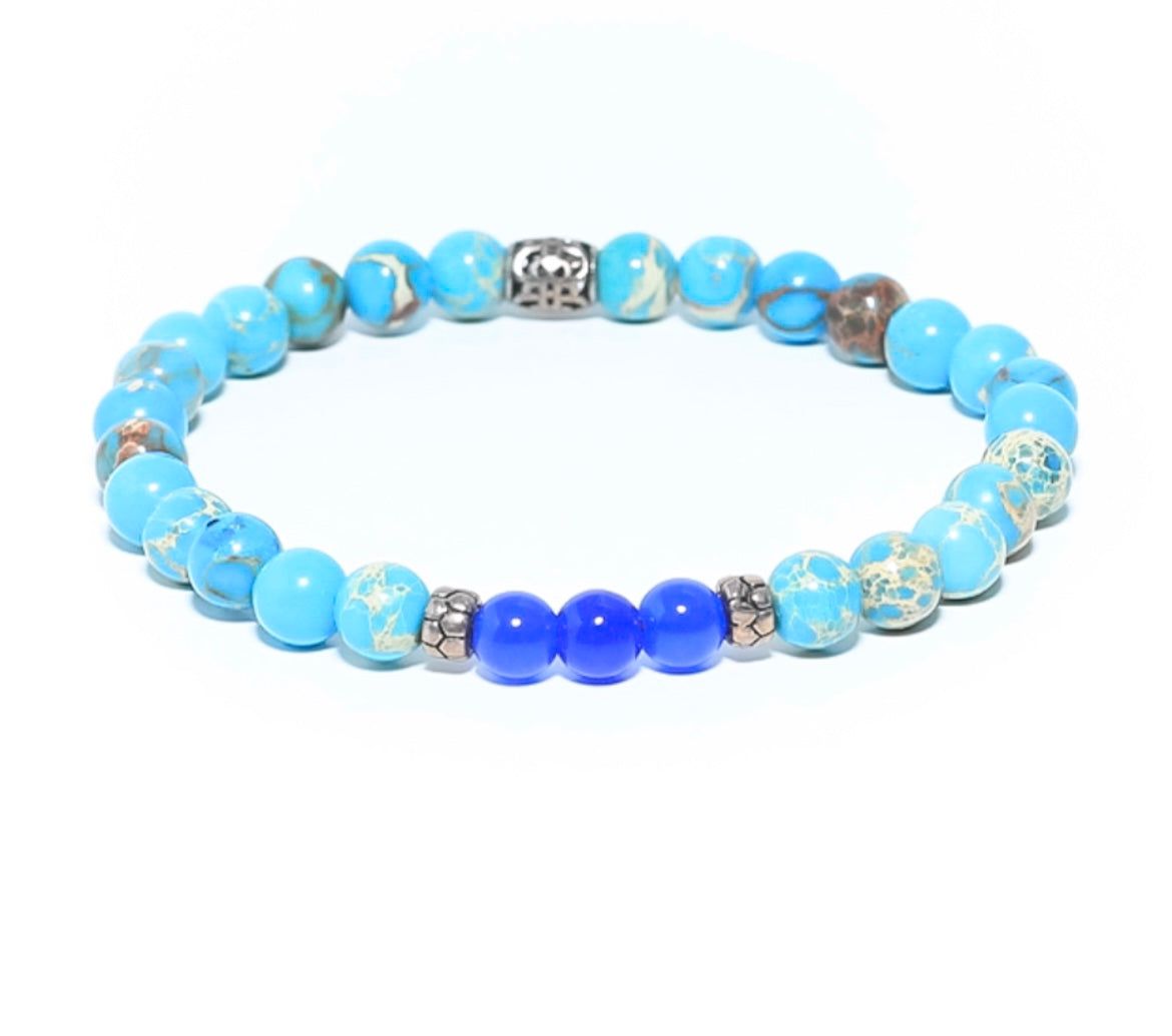 Mens Custom turquoise and blue jade beaded bracelet at RM Kandy