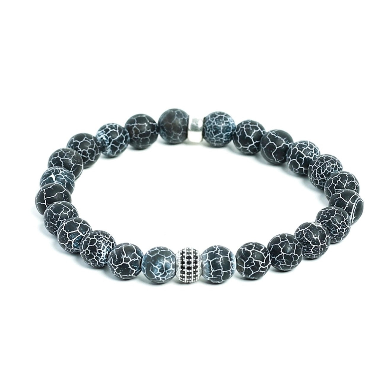 Mens Dark Blue  Sardonyx Handmade Beaded Bracelet handmade with silver charms