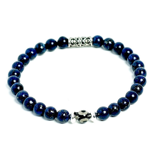 Mens Lapis Lazul Tibetan Agate Evil Eye 6mm Beaded Bracelet at RM Kandy