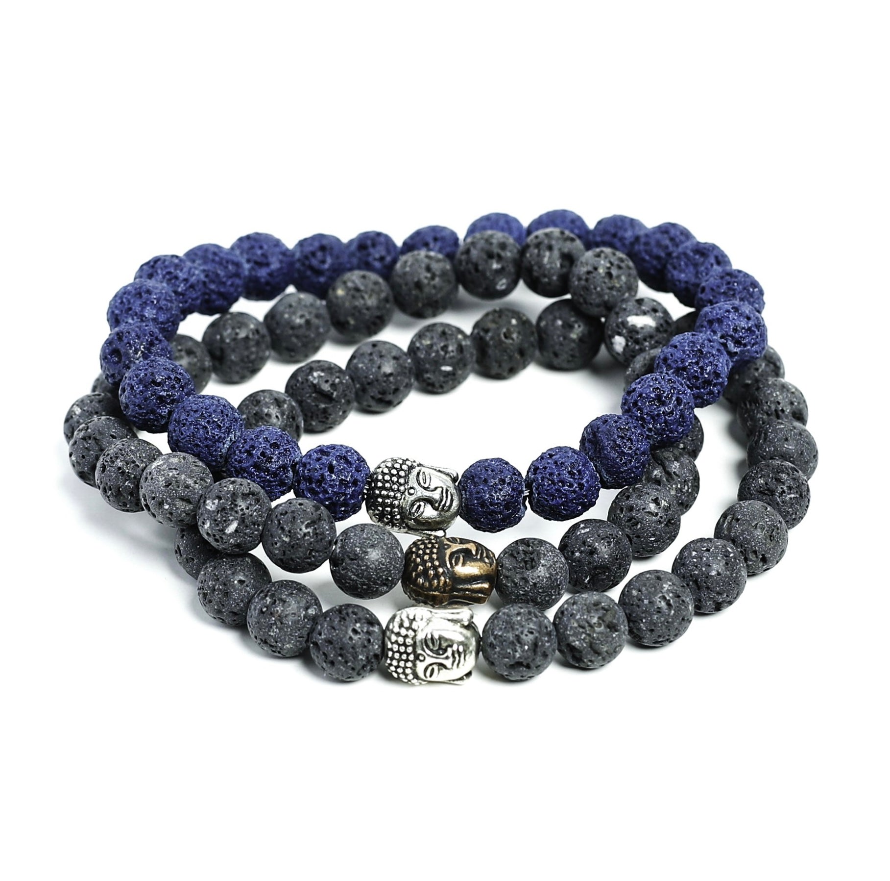 Men's Lava Stone Beaded Bracelet with Buddha stainless steel charm