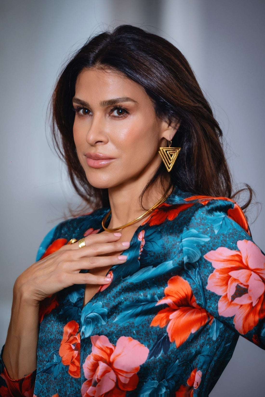 Women's Gold Triangle Statement Earrings and gold choker at RM Kandy