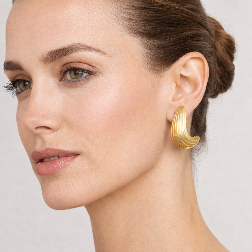 Gold Textured mid size earrings for women handmade at RM Kandy