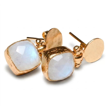 Women's Moonstone Gold Drop Earrings handmade at RM Kandy