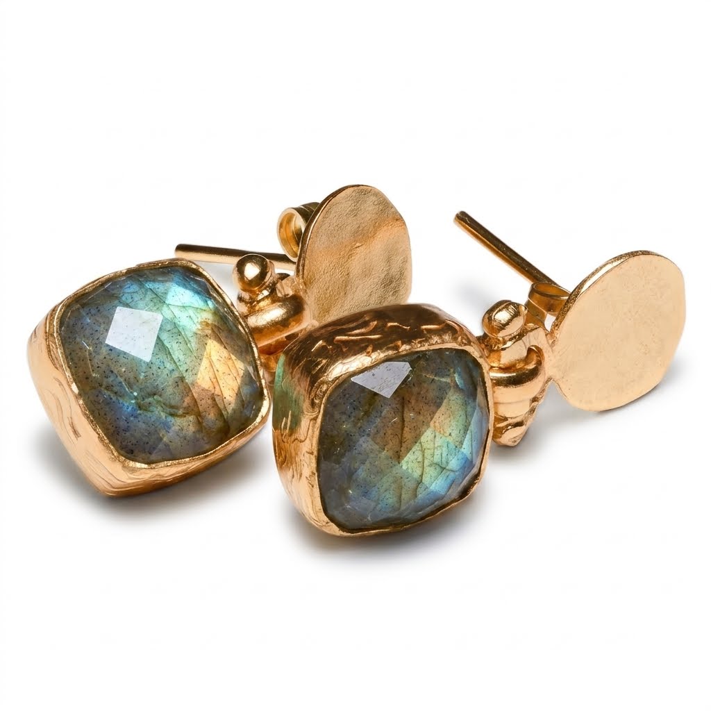 Labradorite Drop Earrings for women handmade at RM Kandy