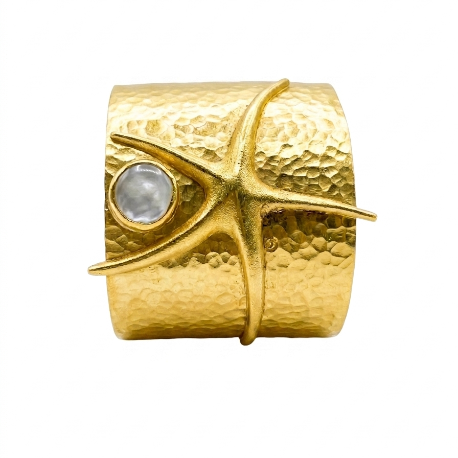 Women's Gold Starfish Open Cuff Bracelet with Pearl handmade at RM Kandy