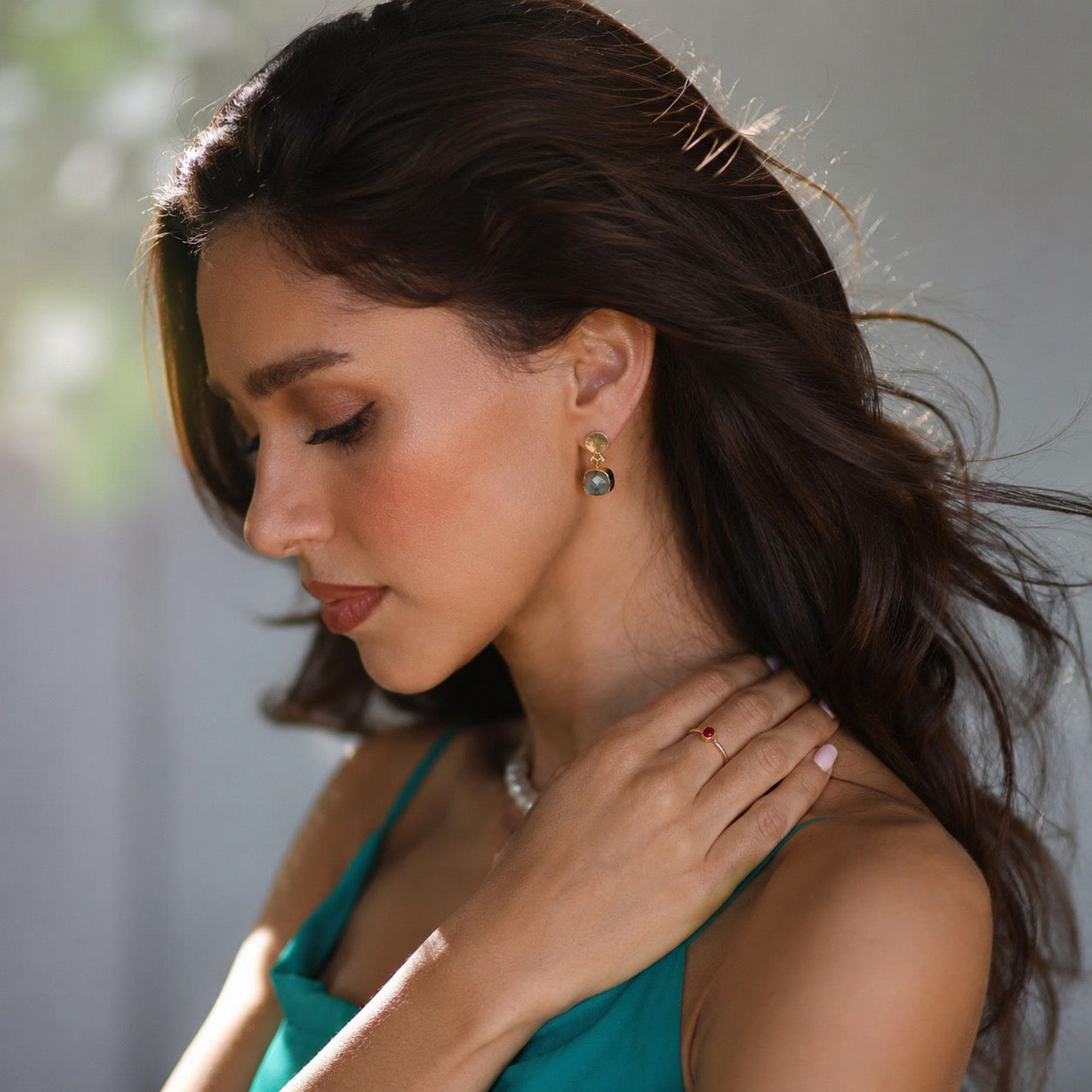 Labradorite Drop Earrings for women handmade at RM Kandy