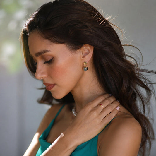 Labradorite Drop Earrings for women handmade at RM Kandy