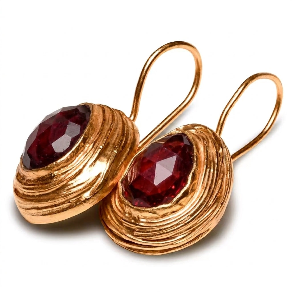 Women's Ruby Gold Drop Earrings with Wire Clasp handmade at RM Kandy