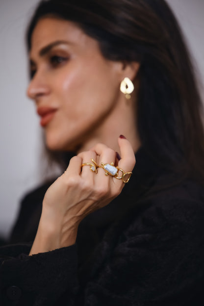 Women's Gold Spiral Moonstone and statement rings adjustable at RM Kandy