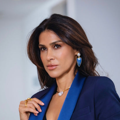 Women's Lapis Pearl Drop Earrings handmade at RM Kandy