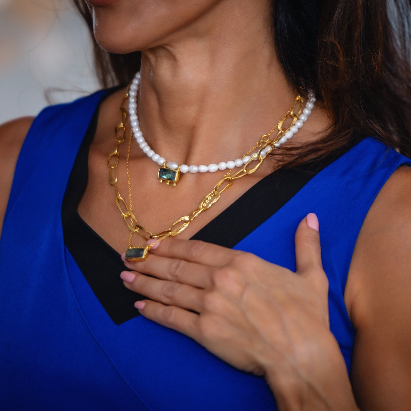 Women's labradorite charm gold dainty necklace at RM Kandy