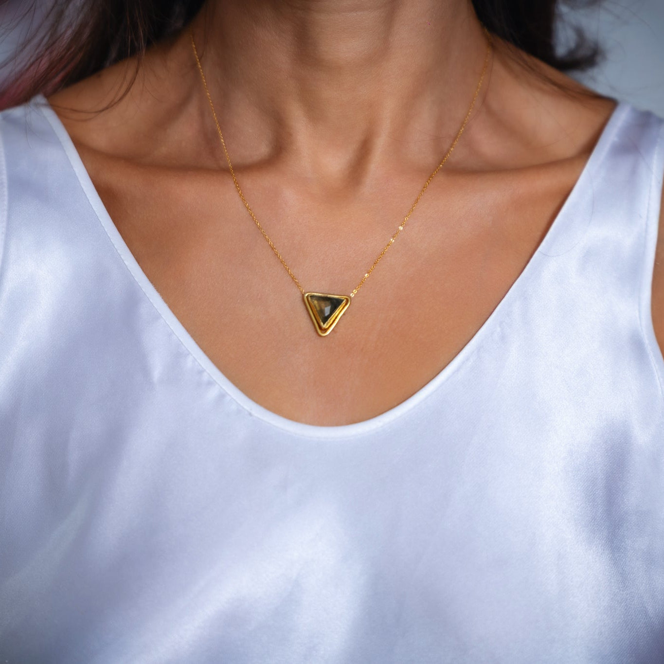 Women's Labradorite Triangle Charm Pendant Necklace at RM Kandy