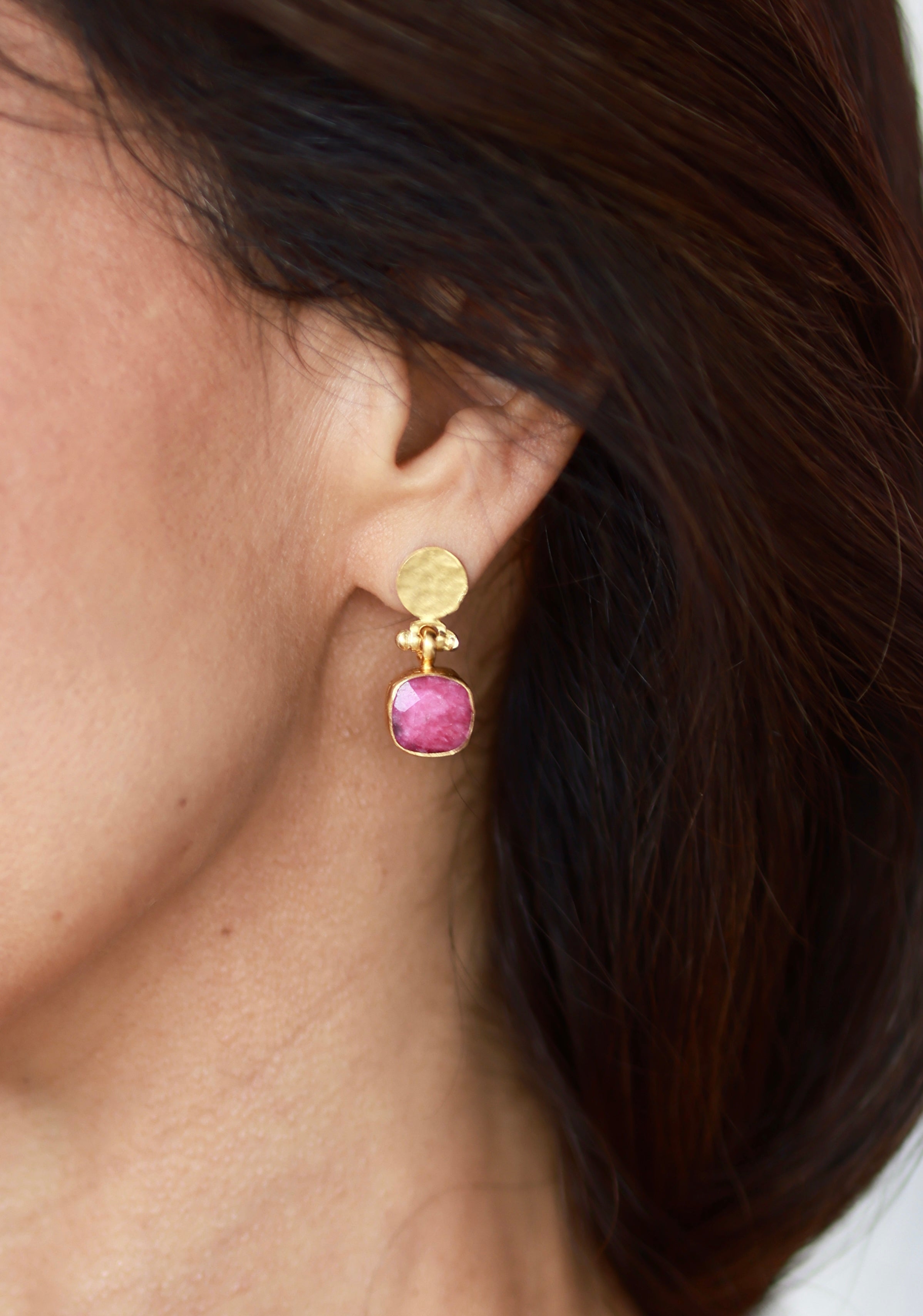 Gold earrings deals with ruby stone