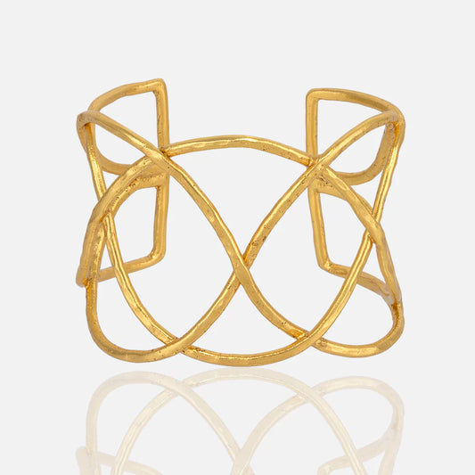 Gold open cuff bracelet with interwoven design handmade for women RM Kandy
