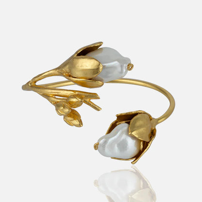 Gold Open Cuff bracelet with mother of pearl stones for women at RM Kandy