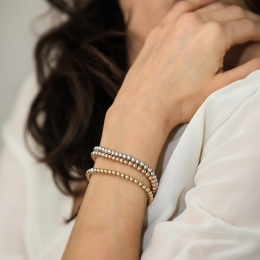 Trio Beaded Metal Bracelets in Gold Rose Gold and Silver for women at RM Kandy